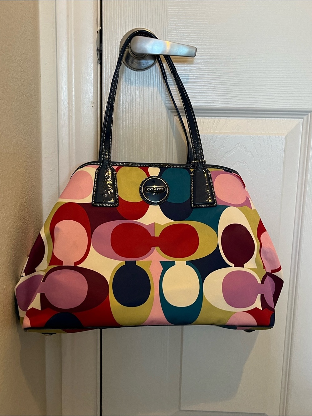Coach Multicolor Signature Tote in Red, Pink, Navy & Teal